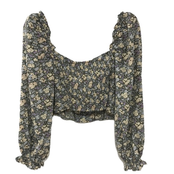 ASTR The Label Brown/Peach Floral Print Balloon Sleeve Top - Picture 2 of 8